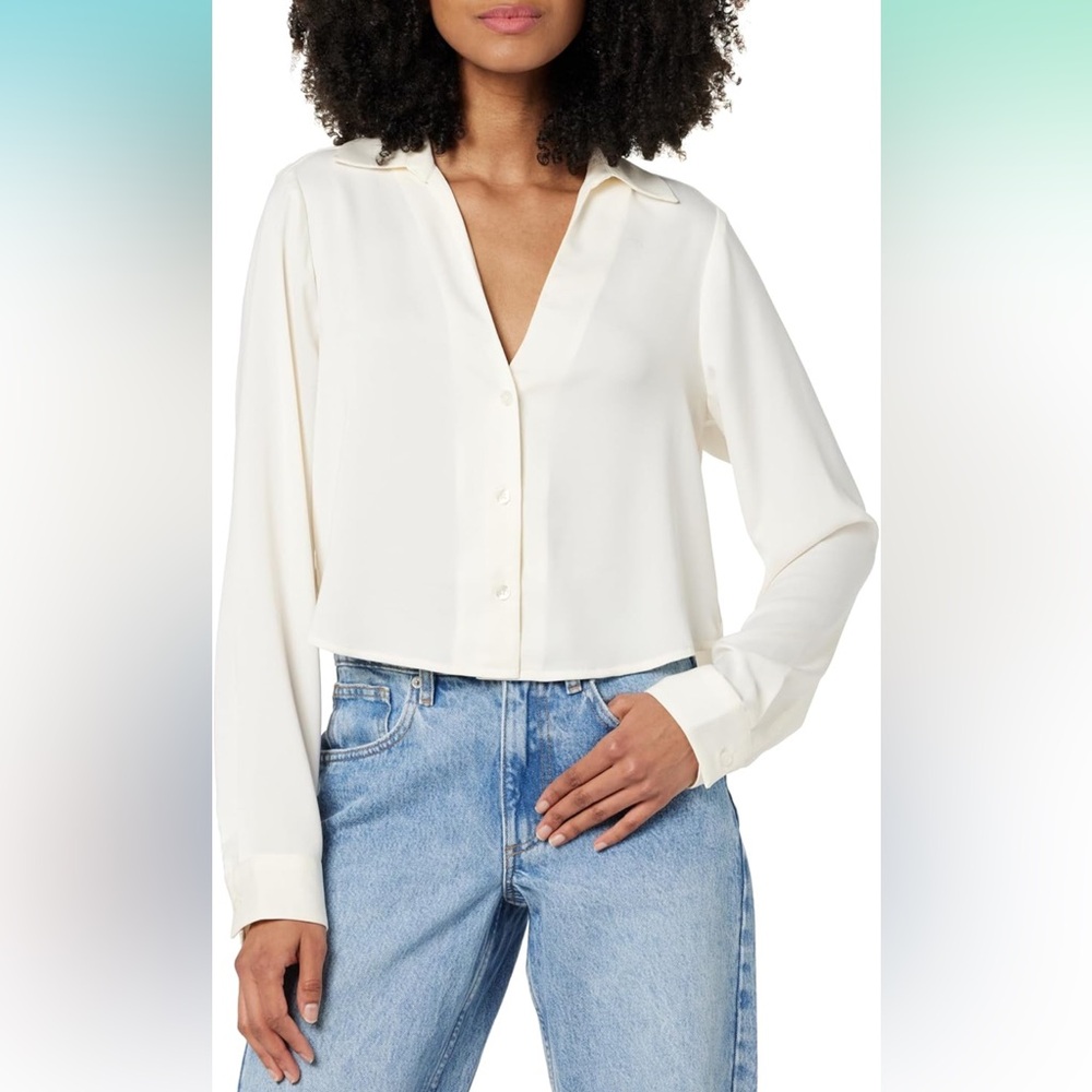 NWT The Drop Women's Harlow Silky Cropped Blouse